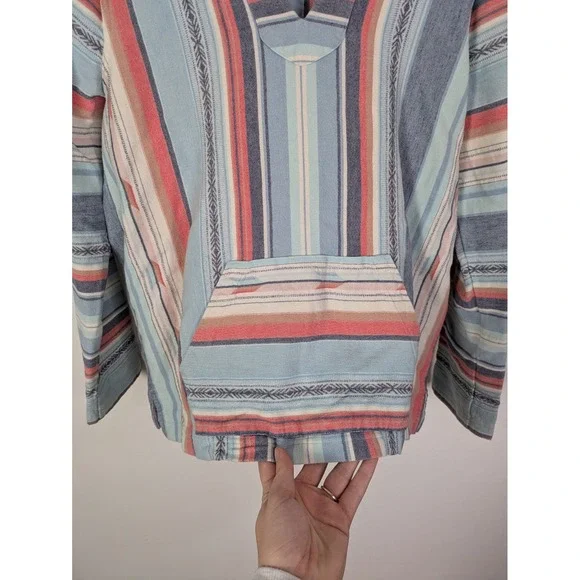 Faherty Baja Poncho Sweater Flannel Top Women's M Organic Cotton Southwestern - Picture 4 of 8